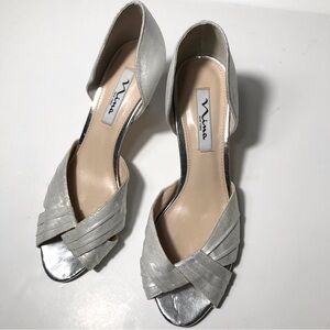 Nina Silver Braided Open-Toe D'Orsay Heels